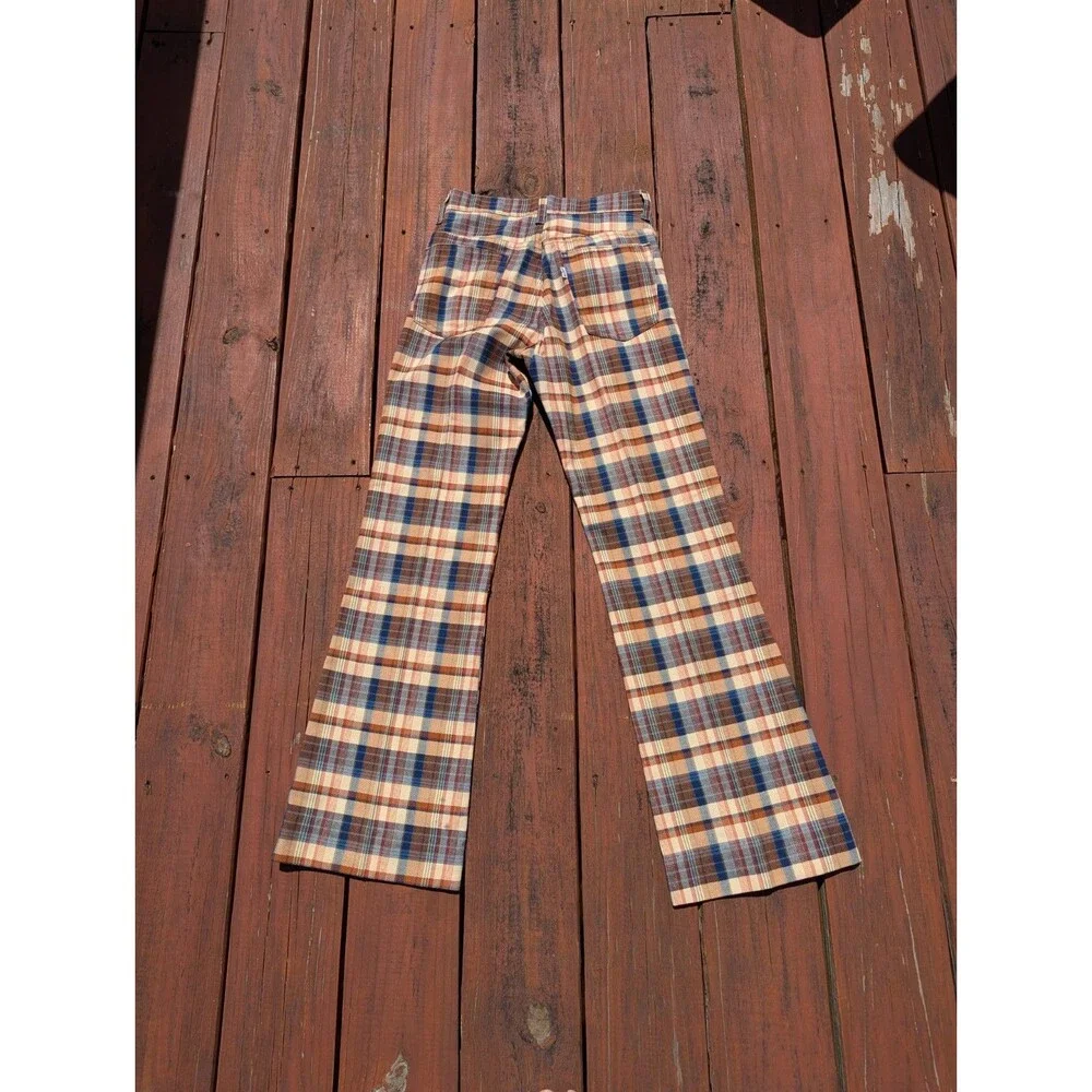 Vintage 70s Levis Plaid Flare Bell Bottoms Big Capital E 27